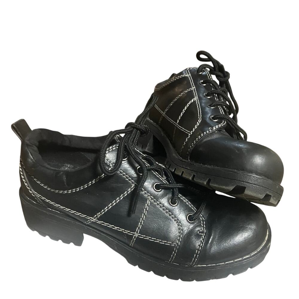 Y2K Airwalk Shoes Women's 7.5 Chunky Heels Oxford Black Leather 90s Dr Marteens